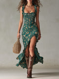 Zara ¦ Vestido largo de estilo boho retro con mangas fruncidas y abertura alta