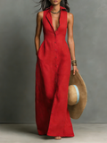 Celia | Vestido largo tipo camisa sin mangas de lino, de estilo minimalista, para mujer