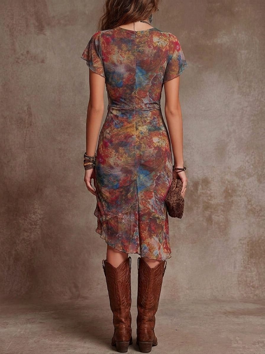 Martina | Vestido estampado de arte abstracto en estilo bohemio para Mujer